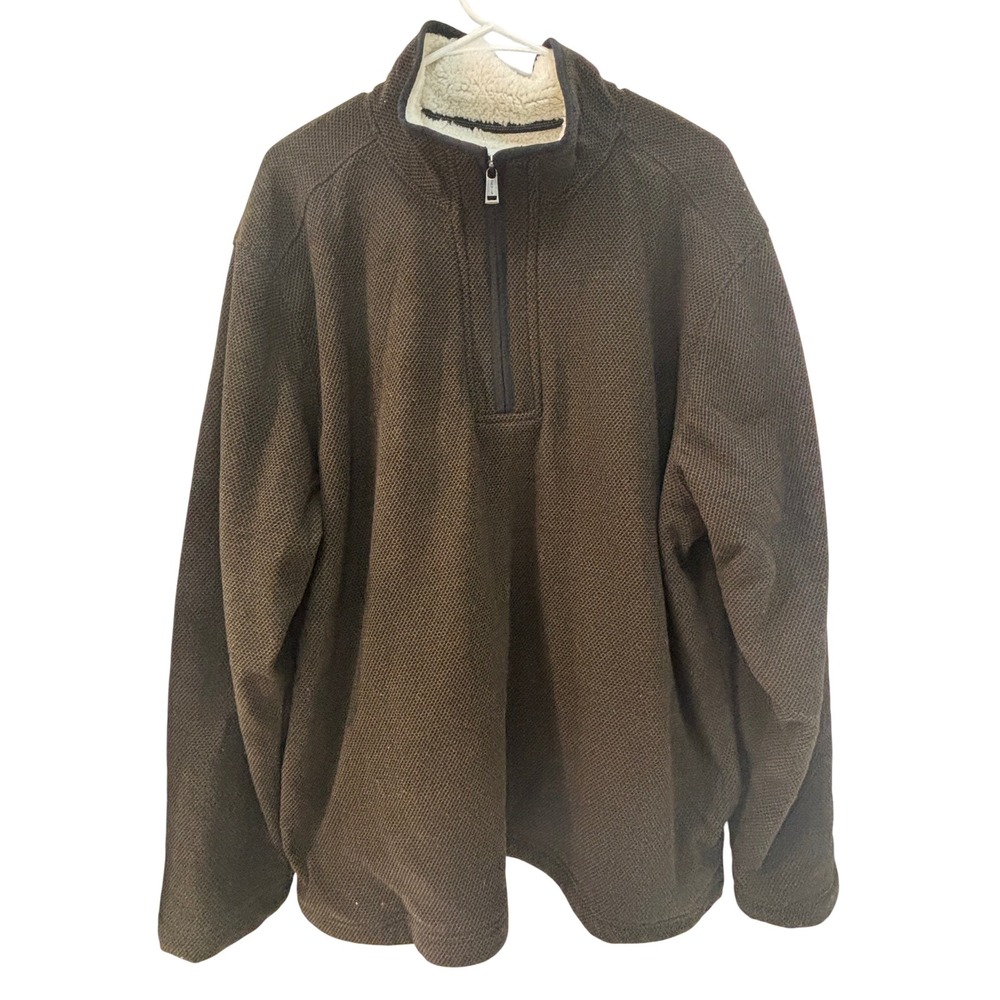 Orvis Mens Sherpa Lined‎ Quarter Zip Pullover Sweater Brown XXL